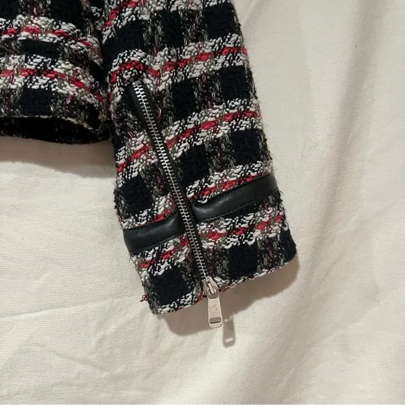 Zara Black/Red Tweed/Textured Moto Jacket - Picture 12 of 12